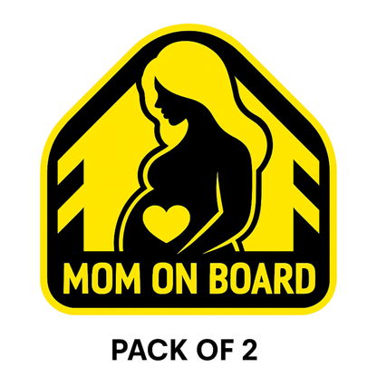 Smeeps Mom On Board Sticker – 14 x 12.7 cm Car & Bike Safety Vinyl Decal | High-Visibility Yellow Design | Waterproof & Durable