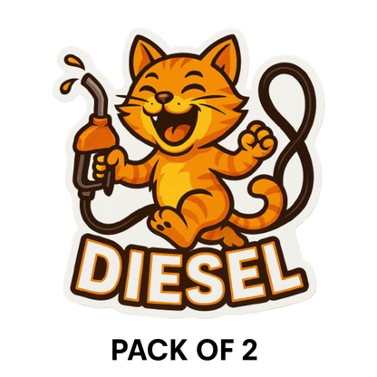 Smeeps Laughing Diesel Cat Sticker – 8.7 x 7.8 cm Fun Fuel-Themed Car Decal with Playful Orange Cat & Nozzle Design | Waterproof Vinyl for Cars Only
