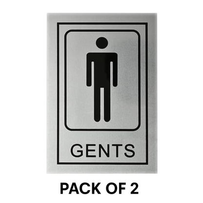 Pack of 2 | Smeeps “GENTS” Restroom Sign – 15.24 x 10.16 cm | Sleek Silver Finish with Black Print | Durable & Easy to Read | Self-Adhesive for Office, Mall, Café, School