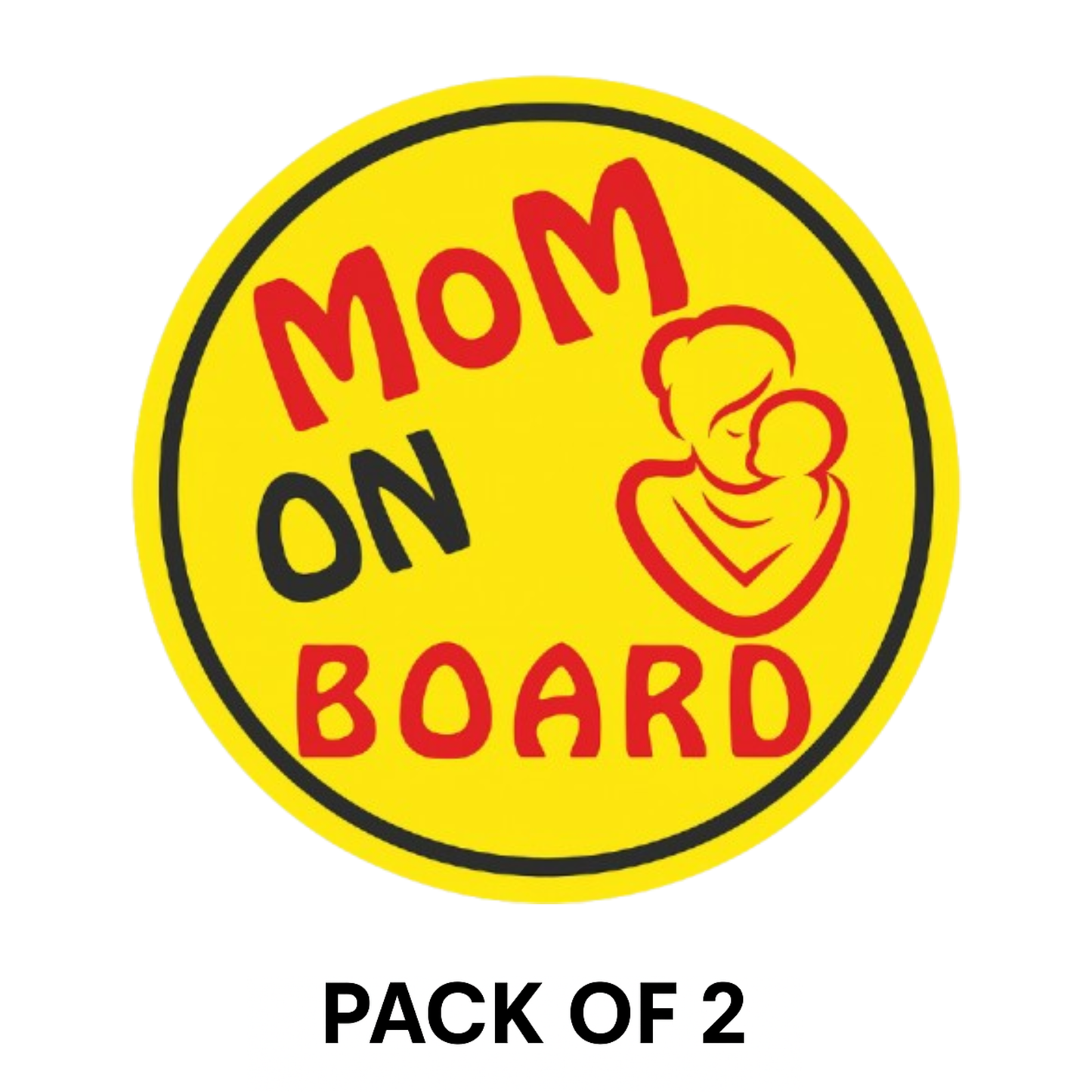 Smeeps Mom on Board Sticker – 14 x 14 cm Round Yellow Safety Decal with Mother & Child Icon | Waterproof & Fade Resistant for Car Use