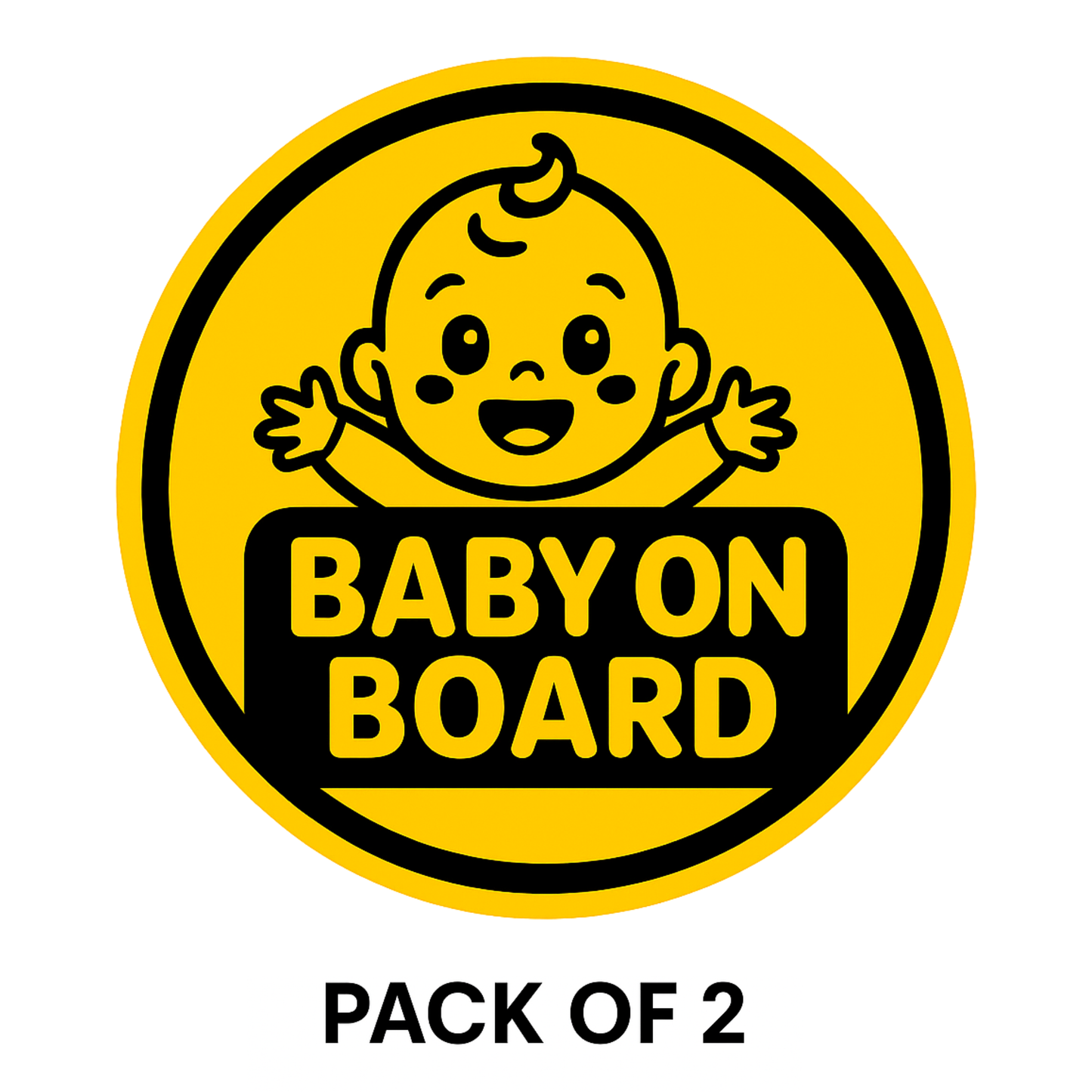 Smeeps Baby On Board Sticker – 14 x 14 cm Round Safety Car Decal | Bright Yellow Warning Sign | Waterproof & UV-Resistant Vinyl