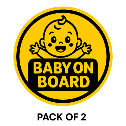 Smeeps Baby On Board Sticker – 14 x 14 cm Round Safety Car Decal | Bright Yellow Warning Sign | Waterproof & UV-Resistant Vinyl