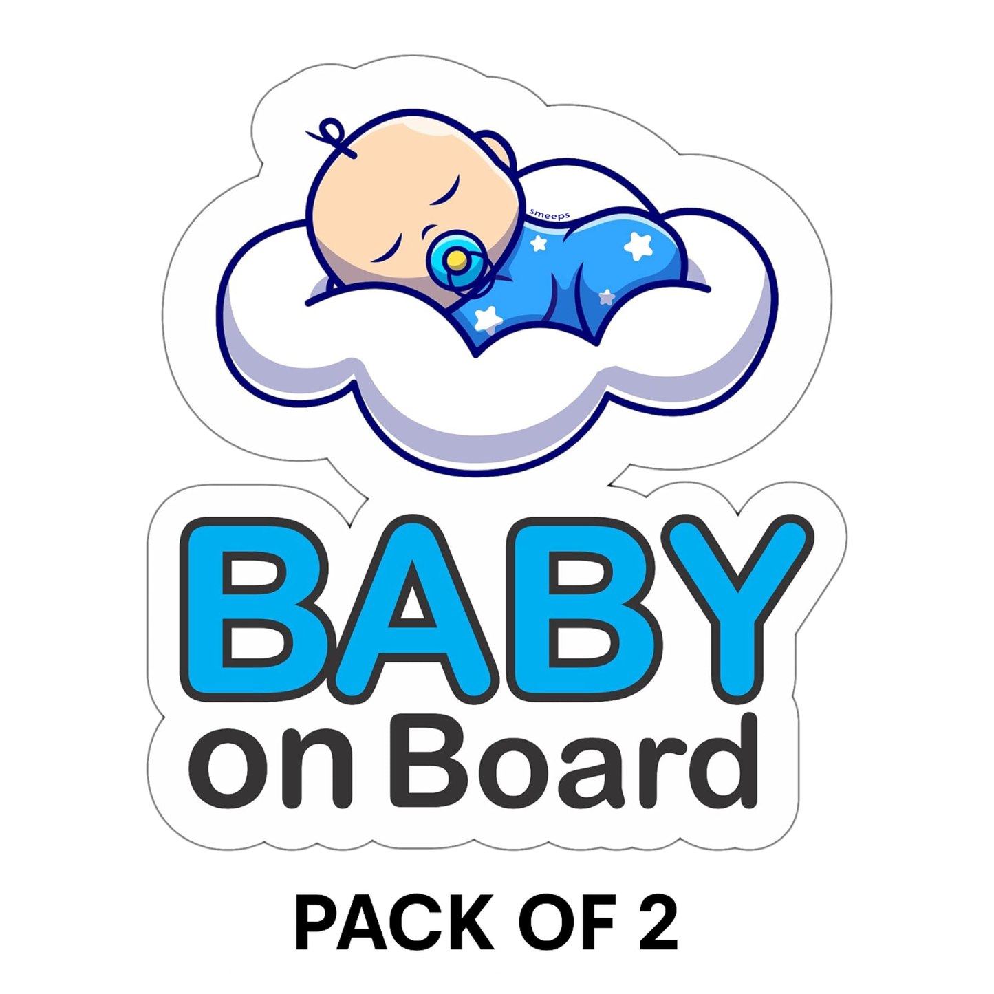 Pack of 2 | Smeeps Baby on Board Car Sticker, 14 x 12.3 cm – Sleeping Baby on Cloud Design, Waterproof & Eye-Catching Vehicle Safety Sign