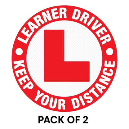 Pack of 2 | Smeeps “Learner Driver – Keep Your Distance” Stickers (15.24 cm) – High-Visibility Round L Plate for Vehicles | Waterproof Reflective Safety Sign for Cars & Bikes
