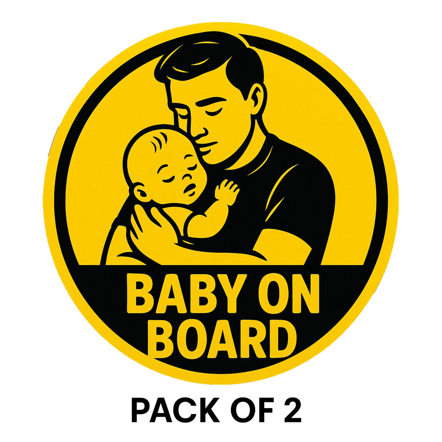 Smeeps Baby on Board Sticker – Father Holding Baby Design – 13.97 x 13.97 cm | High-Visibility Yellow Safety Sign for Cars