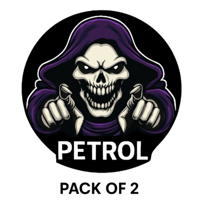 Smeeps Petrol Skull Sticker – 7.8 x 7.8 cm Round Car Decal with Grim Reaper Design | Bold Black & Purple Look | For Automotive Use Only