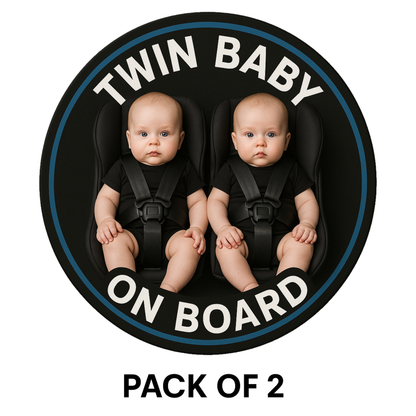 Smeeps Twin Baby on Board Sticker – 13.97 x 13.97 cm | Realistic Twin Boys in Black Car Seats | Safety Car Sign