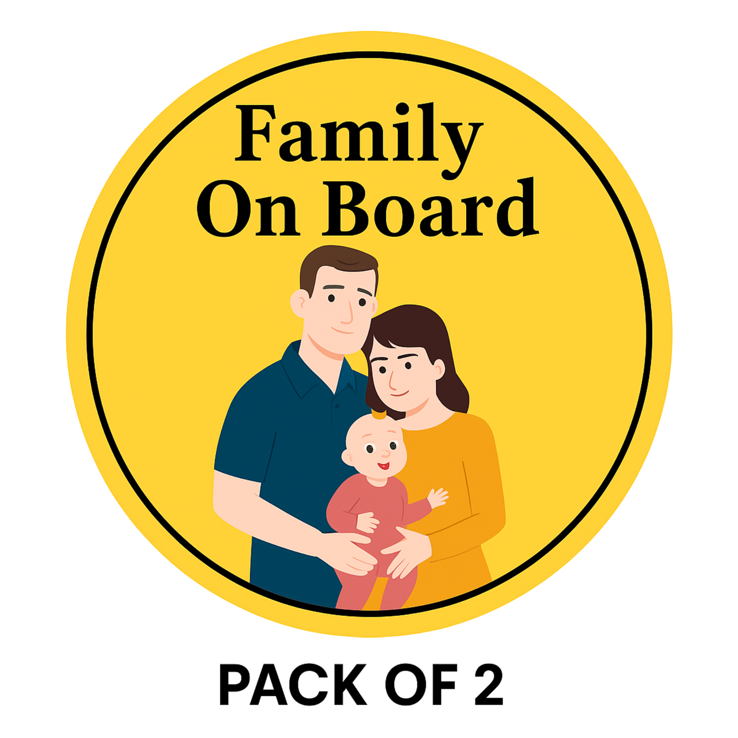 Pack of 2 | Smeeps Family On Board Sticker – 15.24 cm Round | Heartwarming Family Illustration | Yellow Car Safety Sign for Parents