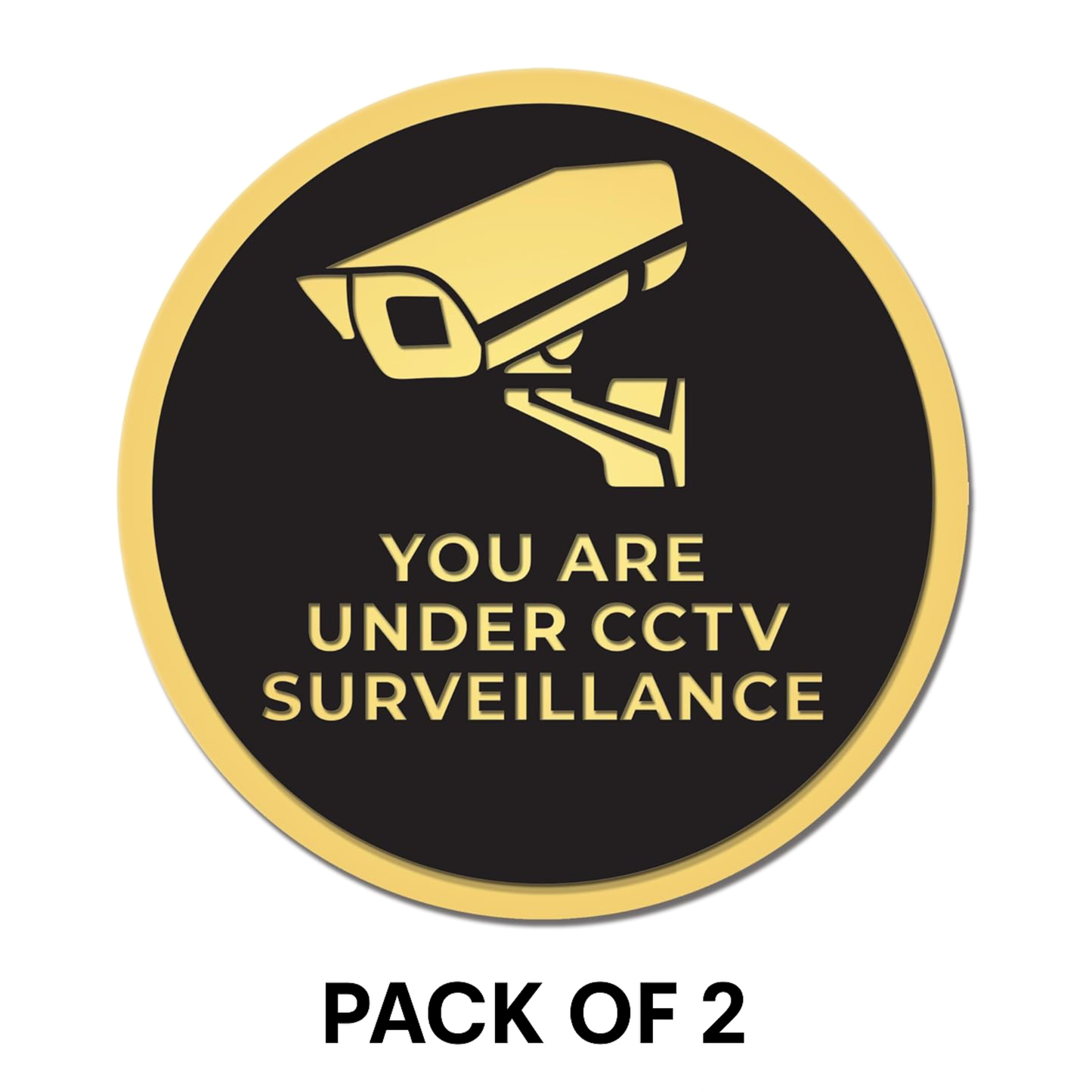 Pack of 2 | Smeeps “You Are Under CCTV Surveillance” Warning Stickers – 15.24 cm Round Gold-on-Black Vinyl Signage | Waterproof, Bold & Professional