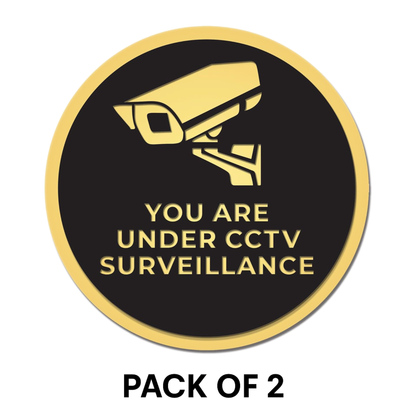 Pack of 2 | Smeeps “You Are Under CCTV Surveillance” Warning Stickers – 15.24 cm Round Gold-on-Black Vinyl Signage | Waterproof, Bold & Professional
