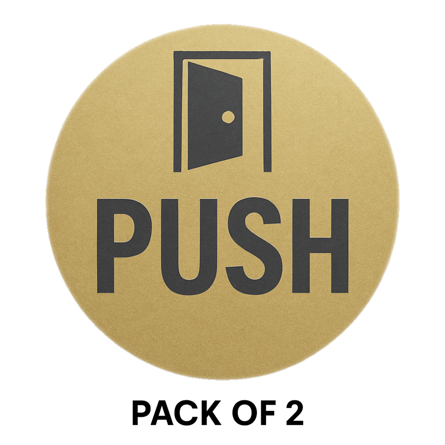 Pack of 2 | Smeeps Round “PUSH” Door Sticker – 15.24 cm | Gold Finish with Bold Black Print | Adhesive Vinyl Decal for Glass, Metal & Wood Doors | Easy to Apply | Office, Retail & Hospitality Use