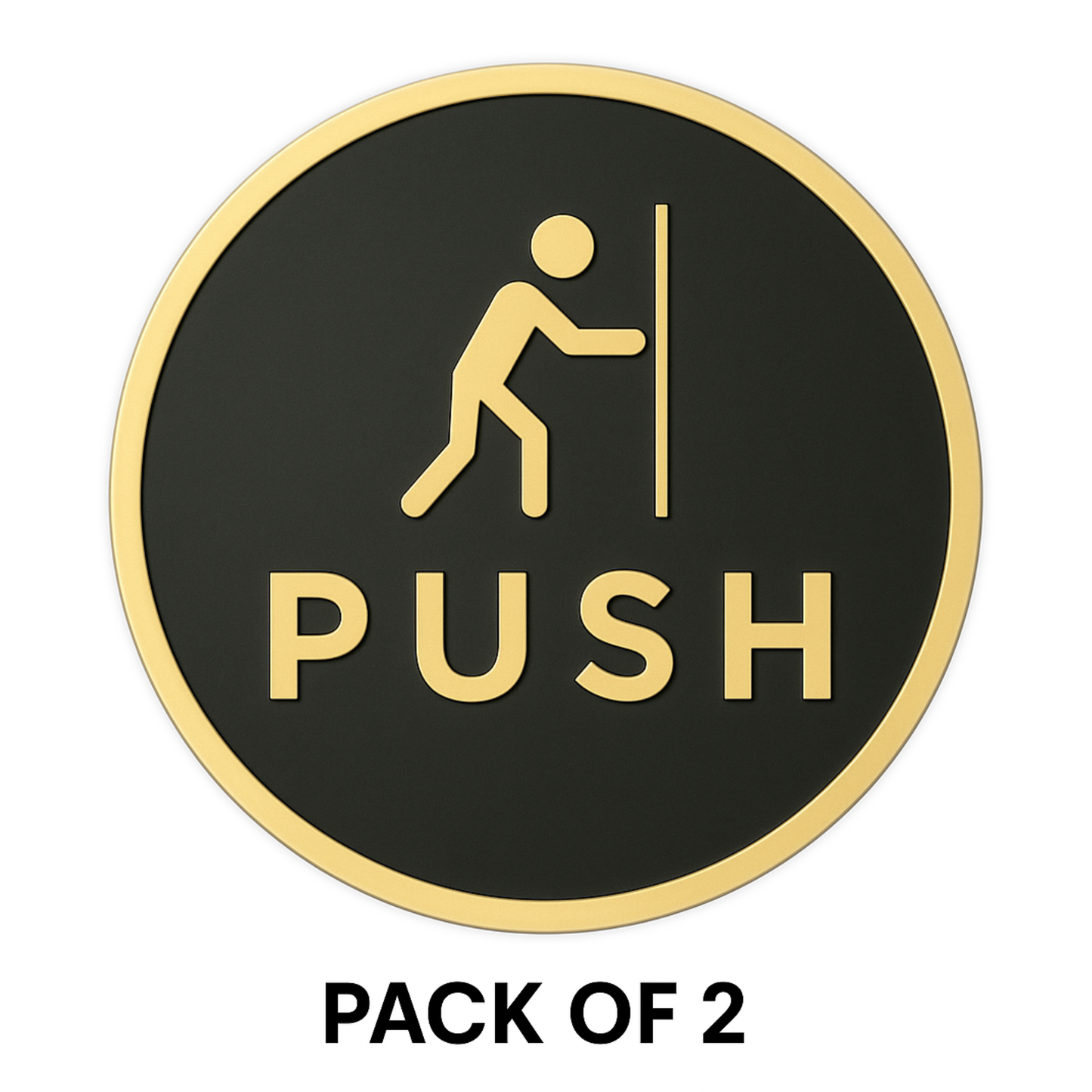 Pack of 2 | Smeeps “PUSH” Door Sign – Round 15.24 cm | Black & Gold Finish | Self-Adhesive | Waterproof & Durable | Ideal for Office, Restaurant, and Retail Entrances