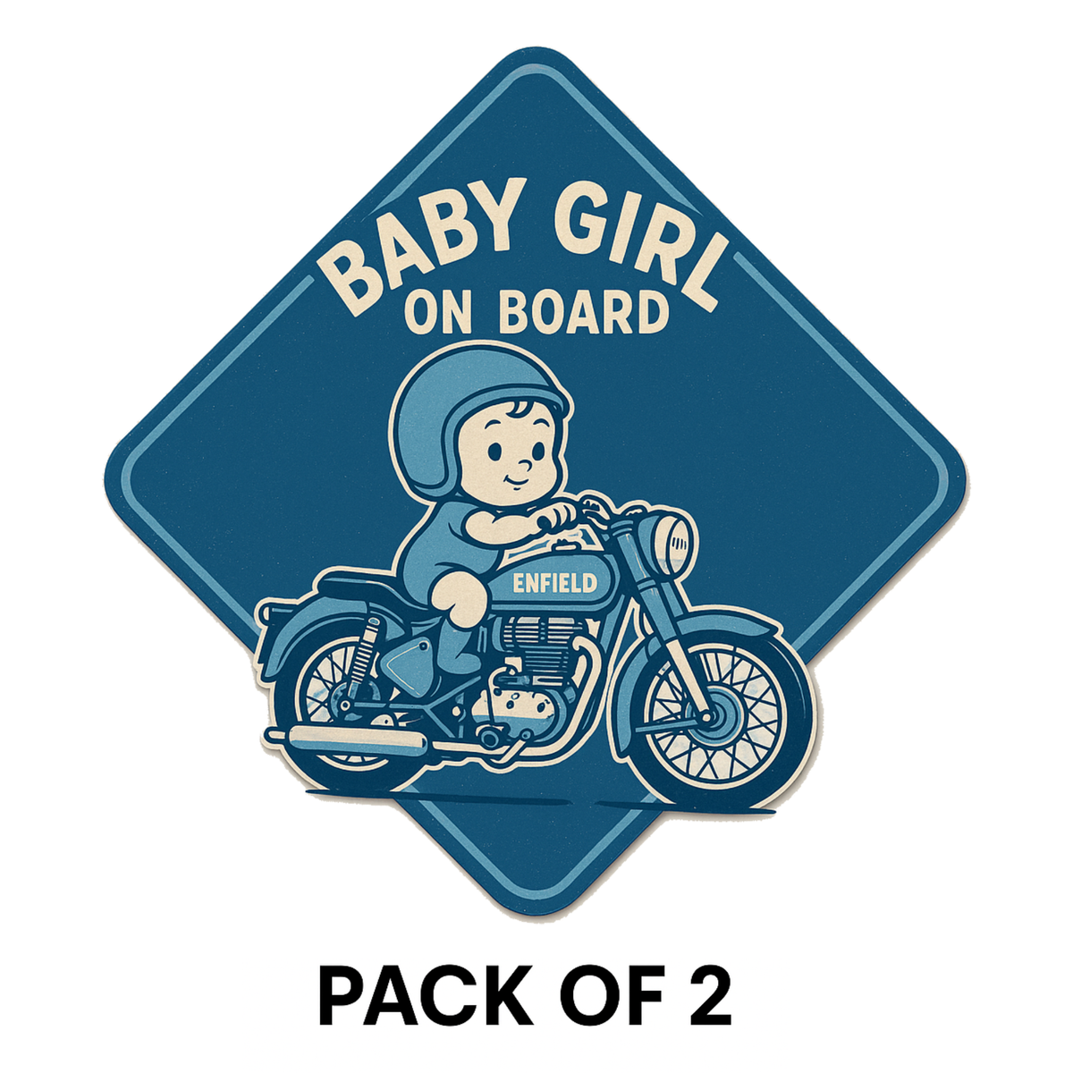 Smeeps Baby Girl On Board Sticker – 14 x 14 cm Enfield Motorcycle Theme Car Safety Decal | Retro Blue Design | Waterproof & UV-Resistant Vinyl