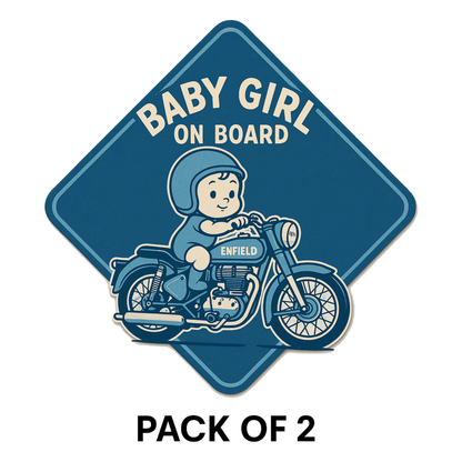Smeeps Baby Girl On Board Sticker – 14 x 14 cm Enfield Motorcycle Theme Car Safety Decal | Retro Blue Design | Waterproof & UV-Resistant Vinyl