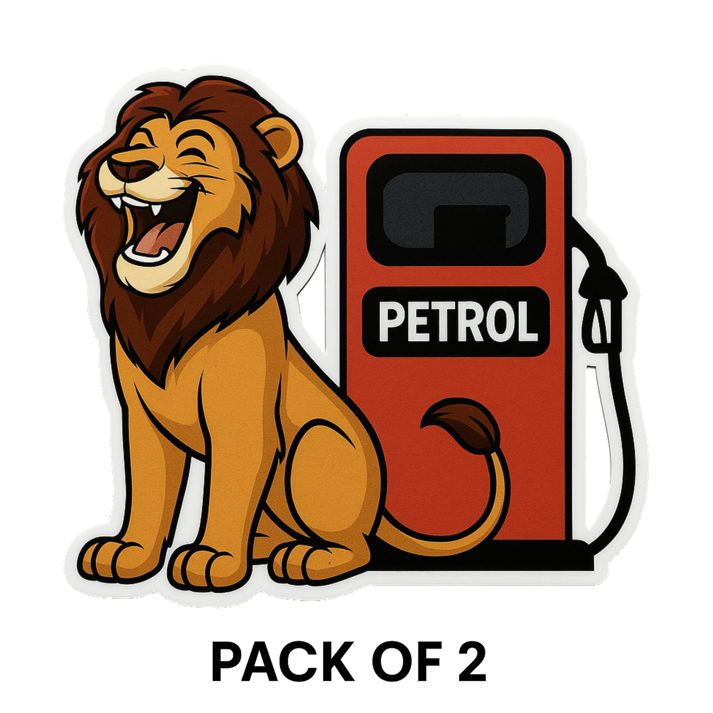 Smeeps Petrol Lion Sticker – 8.5 x 10.16 cm | Cartoon Lion with Fuel Pump Design | Waterproof Vinyl Car Decal | Bold & Fun Auto Decor