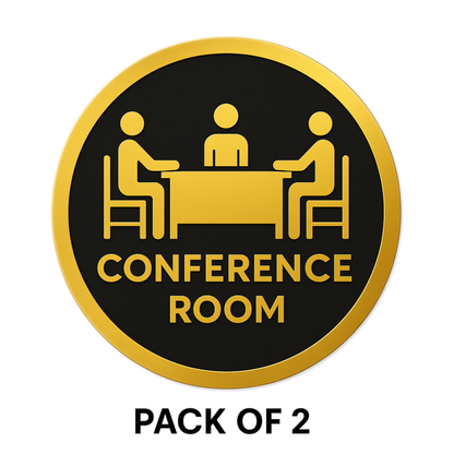 Pack of 2 | Smeeps Conference Room Sticker – 15.24 cm Round | Bold Gold & Black Design | Office Door/Wall Sign | Waterproof & UV-Proof Vinyl