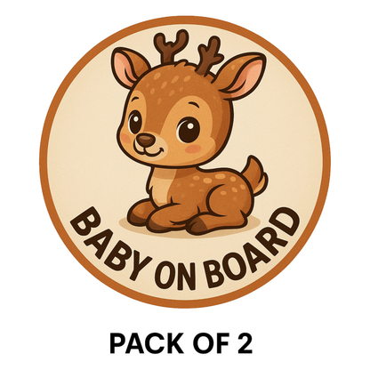 Smeeps Baby On Board Sticker – 13.97 x 13.97 cm Round | Cute Baby Deer Design | Soft Beige Waterproof Car Safety Sign
