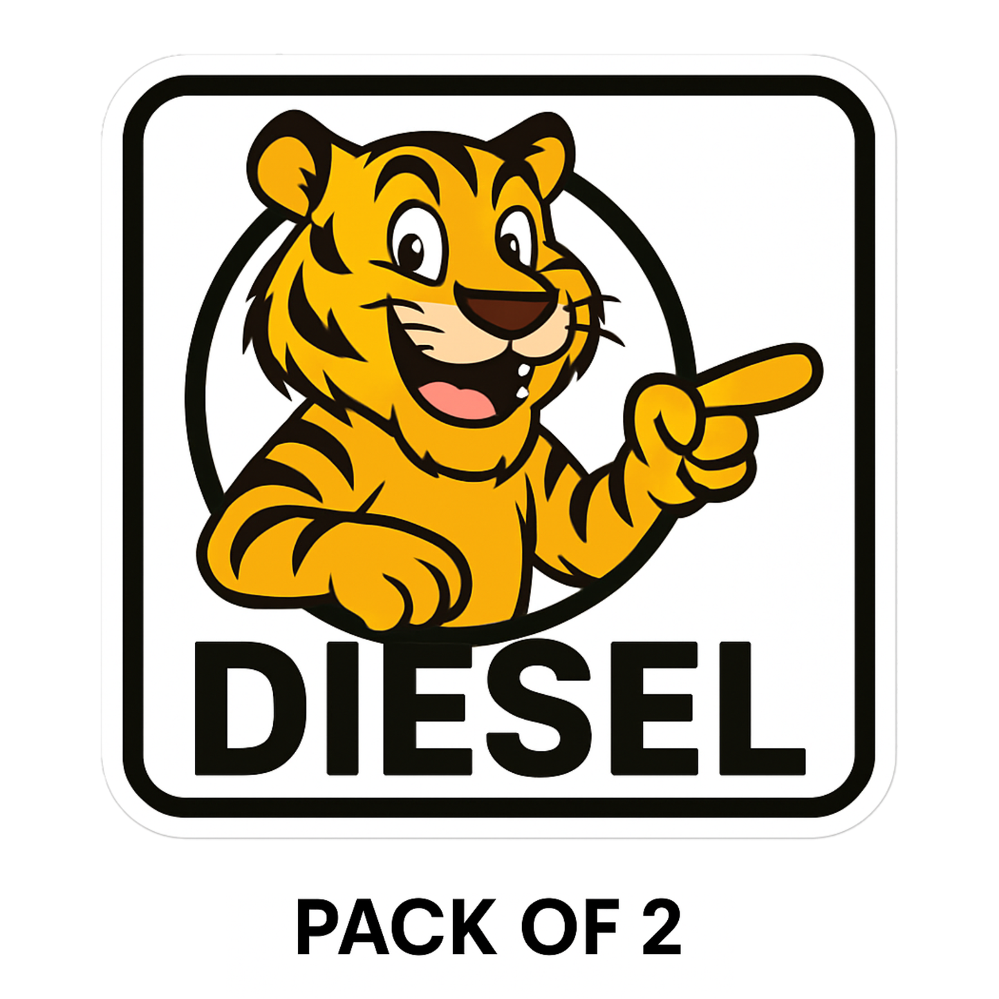 Smeeps Diesel Fuel Sticker – 13 x 12 cm | Cartoon Tiger Design | Bold Square Car Fuel Label for Diesel Vehicles