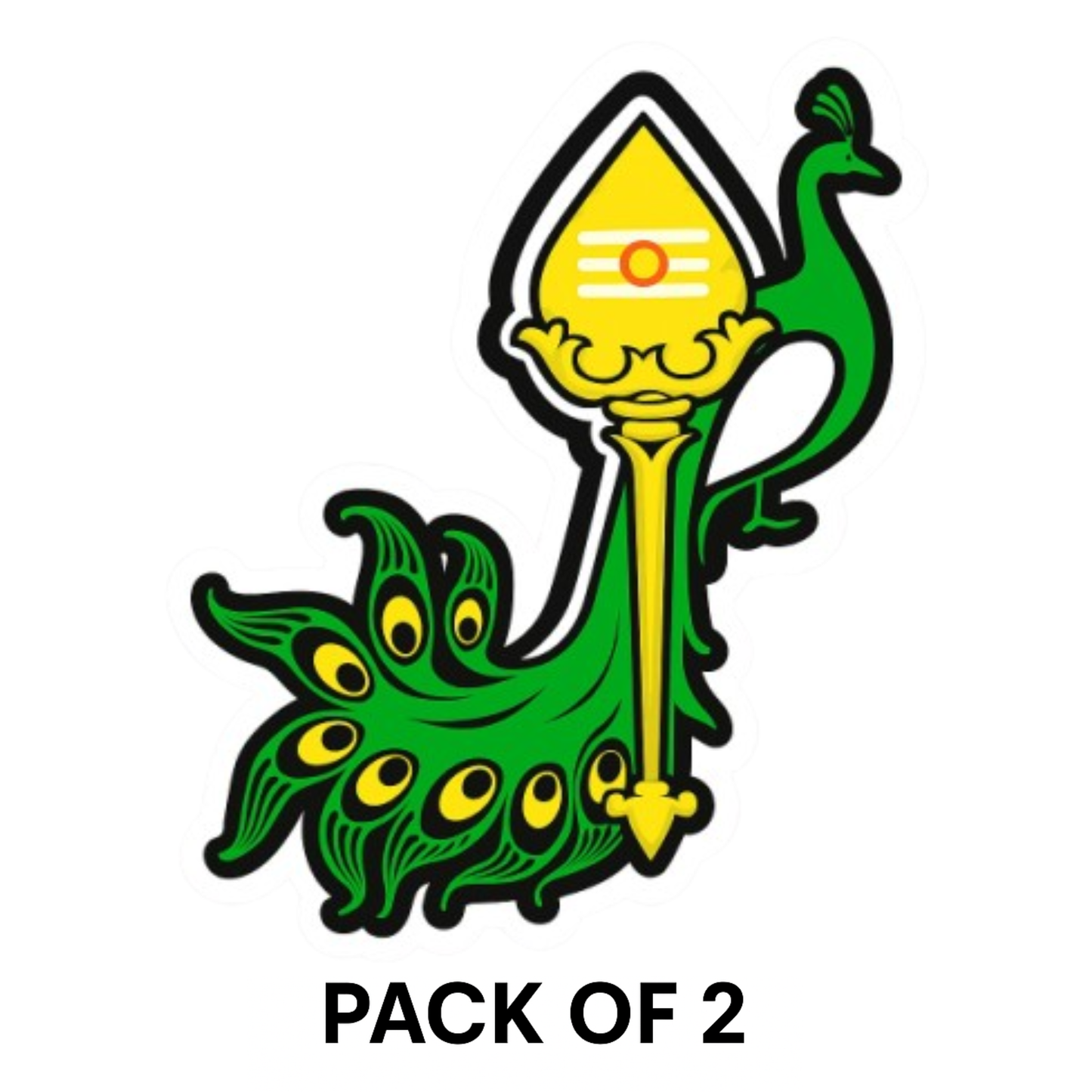 Smeeps Green Peacock with Yellow Vel Sticker | 20.32 x 12.7 cm | Devotional Car Sticker