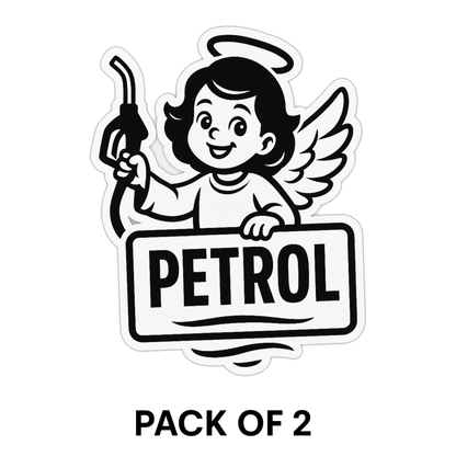 Smeeps Petrol Angel Sticker – 10.16 x 9.2 cm Car & Bike Vinyl Decal | Cute Winged Angel Fuel Indicator | Waterproof & Durable