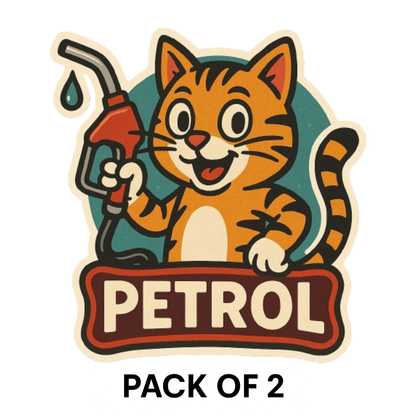 Smeeps Petrol Sticker – 10x 10 cm Cute Orange Cat Holding Fuel Nozzle | Fuel Type Label for Cars & Bikes | Waterproof Vinyl Decal