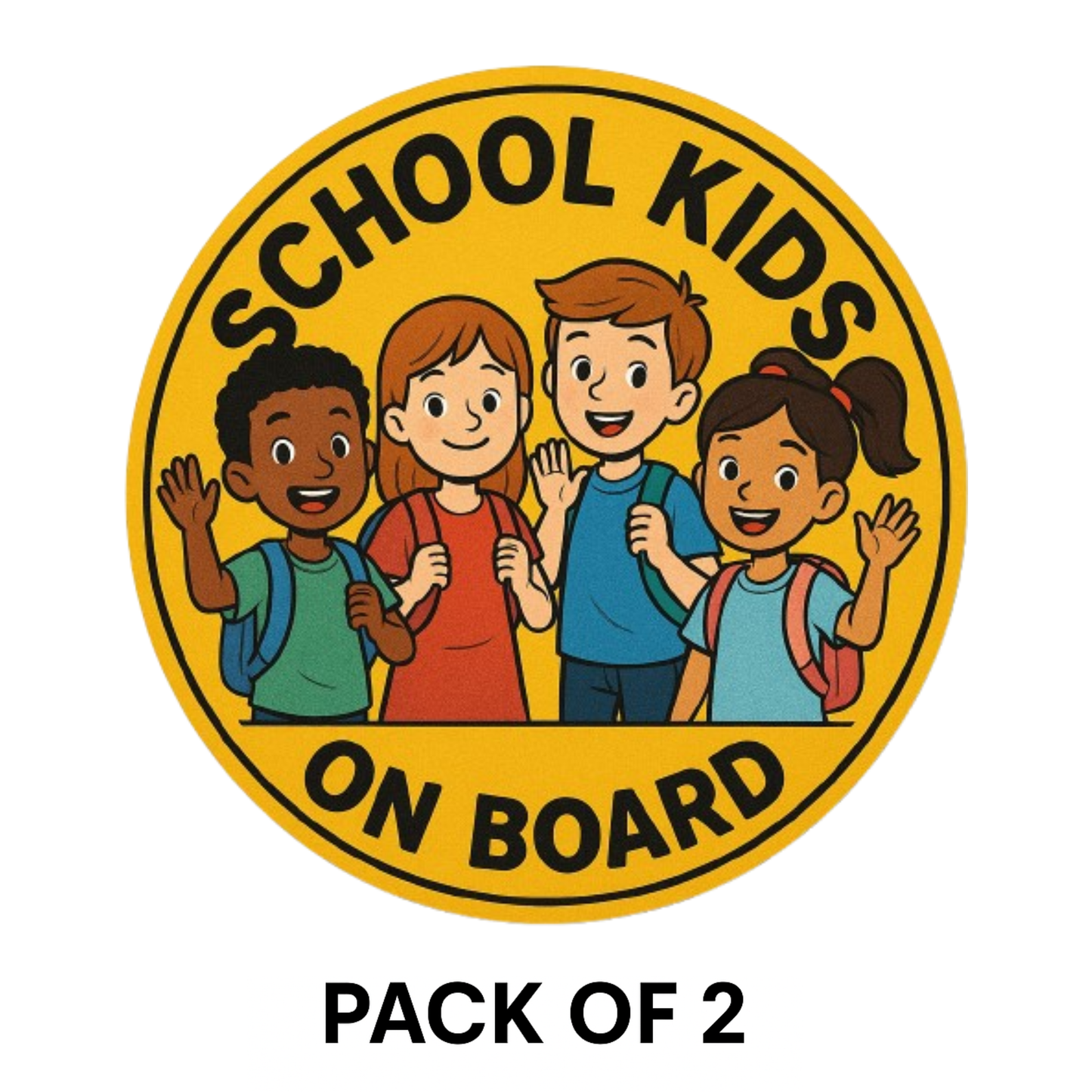 Smeeps School Kids on Board Sticker – 13.97 x 13.97 cm | Vibrant Round Safety Sign with Happy Children for School Buses