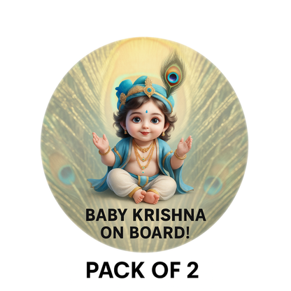 Pack of 2 | Smeeps Baby Krishna On Board Sticker – 15.24 cm Round | Devotional Car Safety Sign with Cute Krishna Design | Waterproof & UV-Resistant