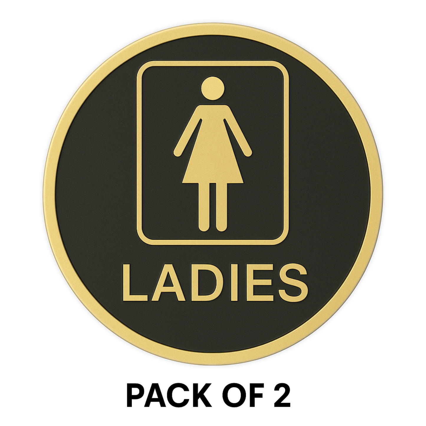 Pack of 2 | Smeeps “LADIES” Restroom Sign – Round 15.24 cm | Elegant Black & Gold Finish | Self-Adhesive | Waterproof & Durable | Ideal for Offices, Hotels, Cafés, and Commercial Use