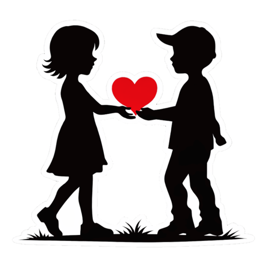 Smeeps Cute Kids Love Heart Sticker – 10.16 × 9.40 cm (4 × 3.7 Inch) Premium Vinyl Decal | Boy & Girl Silhouette Heart Design | Waterproof UV Resistant Wash Proof | Pack of 1