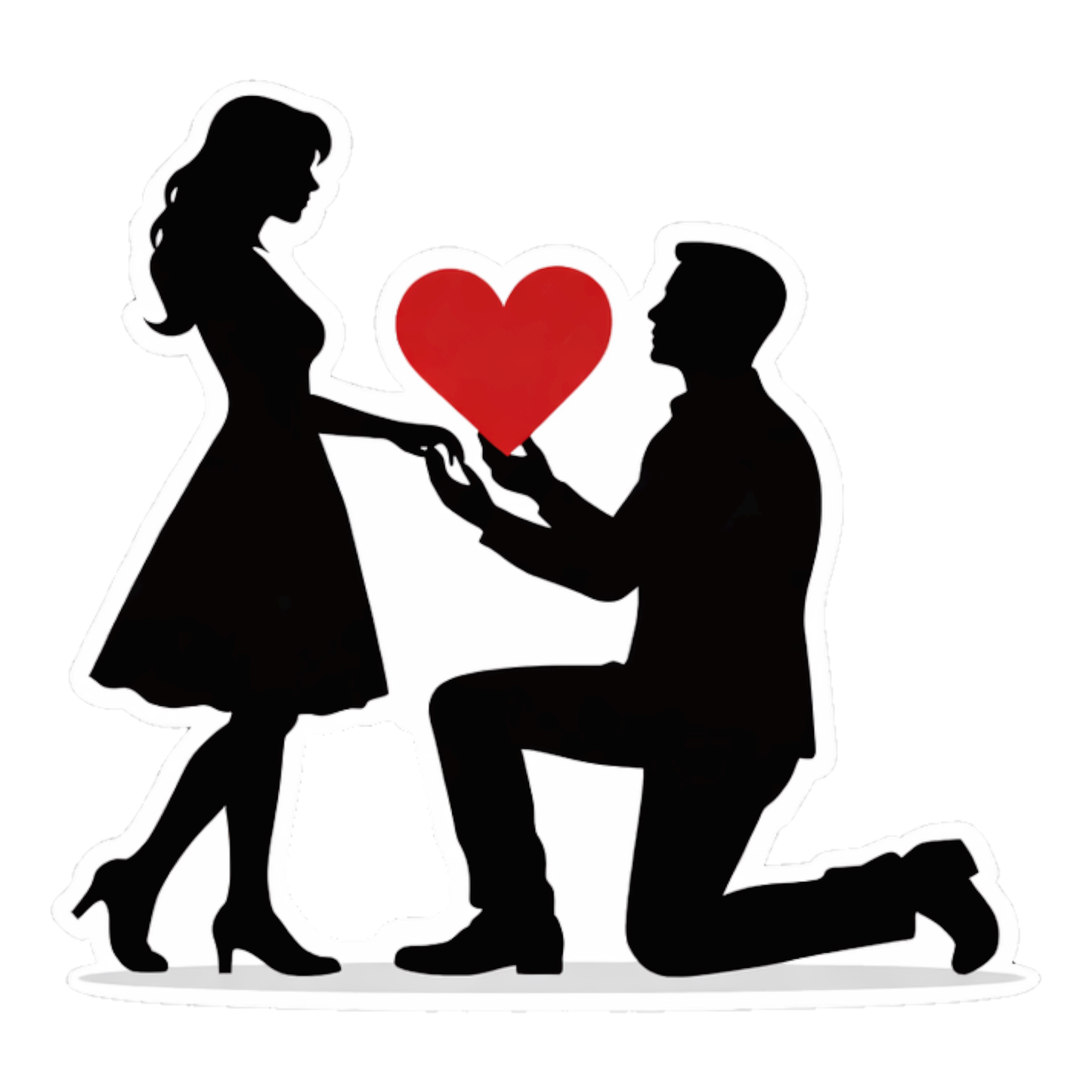 Smeeps Romantic Proposal Silhouette Sticker – 10.16 × 9.40 cm (4 × 3.7 Inch) Premium Vinyl Decal | Kneeling Proposal Heart Design | Waterproof UV Resistant Wash Proof | Pack of 1