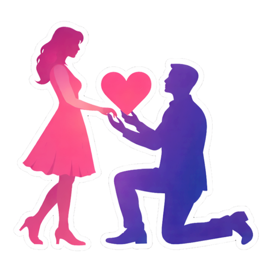 Smeeps Romantic Proposal Couple Silhouette Sticker – 10.16 × 9.40 cm (4 × 3.7 Inch) Premium Vinyl Decal | Heart Proposal Design | Waterproof UV Resistant Wash Proof