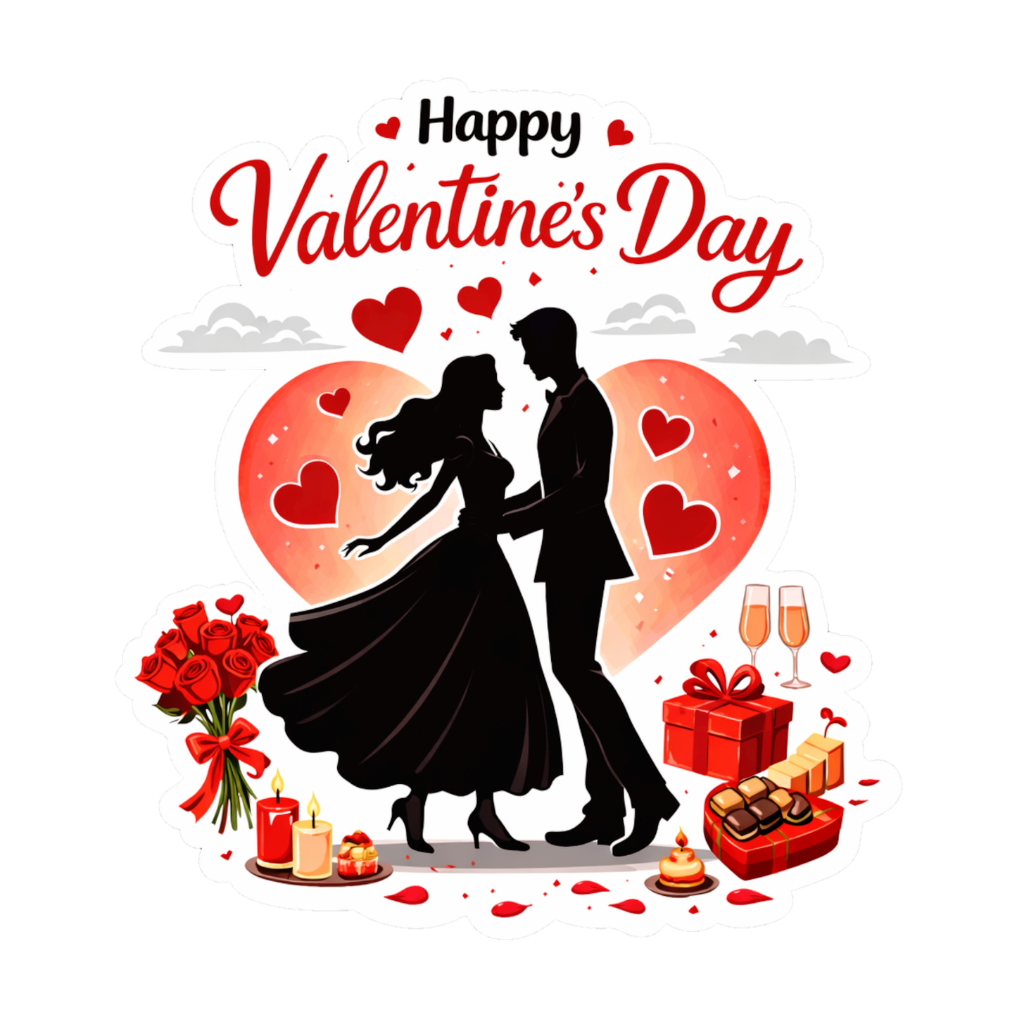 Smeeps Happy Valentine’s Day Romantic Couple Sticker – 10.93 × 10.16 cm (4.3 × 4 Inch) Premium Vinyl Decal | Love Celebration Design | Waterproof UV Resistant Wash Proof | Pack of 1