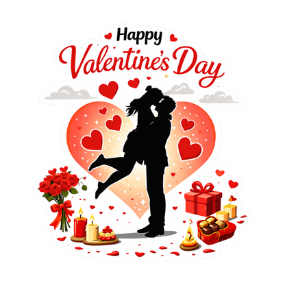 Smeeps Happy Valentine’s Day Kiss Couple Sticker – 10.16 × 9.15 cm (4 × 3.6 Inch) Premium Vinyl Decal | Romantic Love Heart Design | Waterproof UV Resistant Wash Proof | Pack of 1