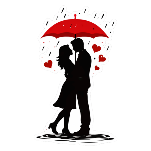 Smeeps Romantic Gradient Couple Under Umbrella Sticker – 10.16 × 6.35 cm (4 × 2.5 Inch) Premium Vinyl Decal | Love in Rain Silhouette Design | Waterproof UV Resistant Wash Proof | Pack of 1