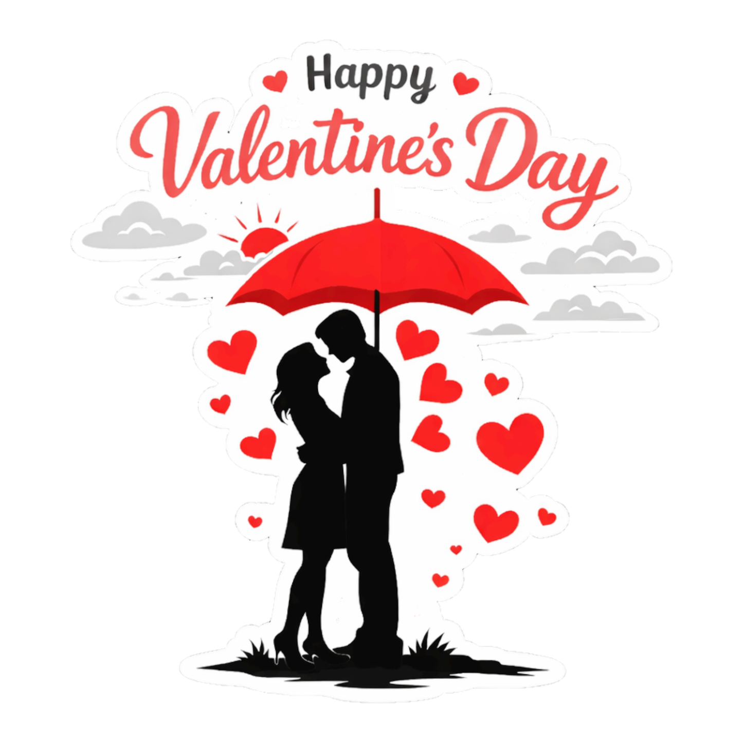 Smeeps Happy Valentine’s Day Couple Under Umbrella Sticker – 10.16 × 9.15 cm (4 × 3.6 Inch) Premium Vinyl Decal | Romantic Love Heart Design | Waterproof UV Resistant Wash Proof | Pack of 1