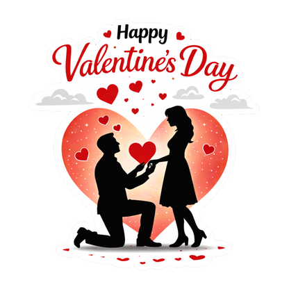 Smeeps Happy Valentine’s Day Proposal Couple Sticker – 10.16 × 9.40 cm (4 × 3.7 Inch) Premium Vinyl Decal | Romantic Kneeling Proposal Heart Design | Waterproof UV Resistant Wash Proof | Pack of 1