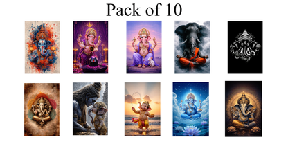 Smeeps Lord Ganesha A4 Wall Poster Set – 29.7 × 21 cm (11.69 × 8.27 Inch) Premium Art Print | 300 GSM Thick Paper | NOT GUMMING | Waterproof UV Resistant Wash Proof | Pack of 10
