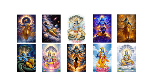 Smeeps Lord Vishnu A4 Wall Poster Set – 29.7 × 21 cm (11.69 × 8.27 Inch) Premium Art Print | 300 GSM Thick Paper | NOT GUMMING | Waterproof UV Resistant Wash Proof | Pack of 10